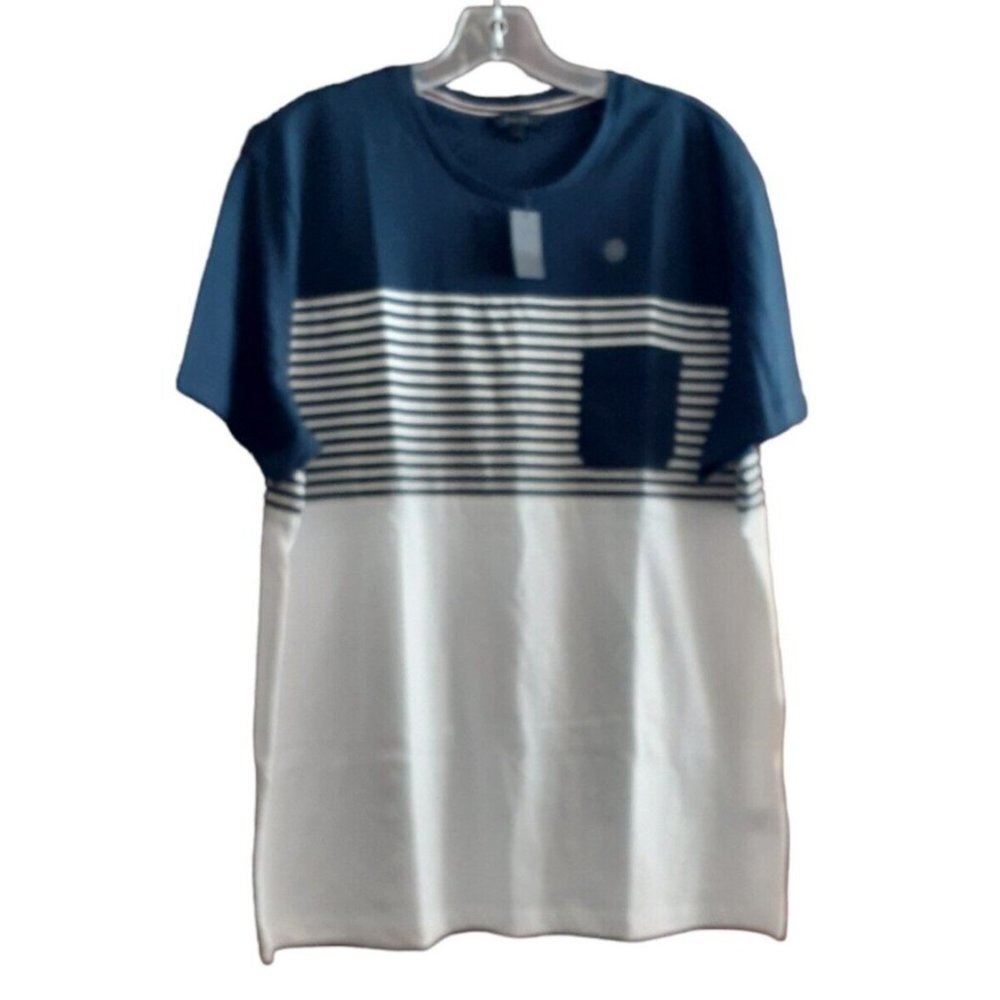 RW&Co Nautical Navy Stripe Color Block Shirt with Pocket XL